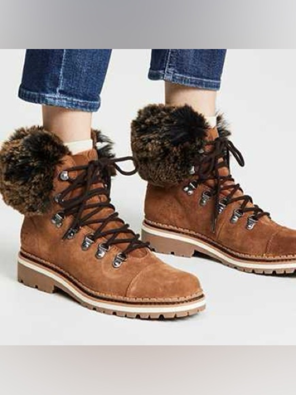 Sam Edelman Bowen Boots Brown Hiking Faux Fur Trim Womens Sz. 7.5